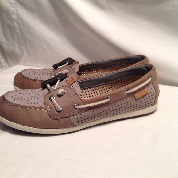 Women's Sperry Topsider khaki/grey leather shoe - Picture 2 of 5